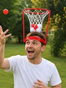 1 Set Adjustable Basketball Hoop Headband With 20 Random Color Basketballs, Made Of PVC Material, Suitable For Adults, Perfect For Carnival Party Games, Indoor/Outdoor Fun Leisure Activities, Holiday Party Games, Comes With Mesh Basketball Hoop, Great Choice For Basketball Accessories - Multicolor - View 2