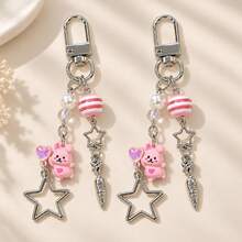 1pc/2pcs Women's Alloy Heart Rabbit Spacer Bead Pendant Keychain, Hollow Carrot & Five-Point Star Charm, Creative Bag Pendant - Multicolor - View 4