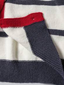 Women's Heart Striped Cardigan, Soft Knit Open Front With Contrast Edge Cozy Oversized Top For Valentine, New Year, Back To School, Casual Loungewear - Multicolor - View 5