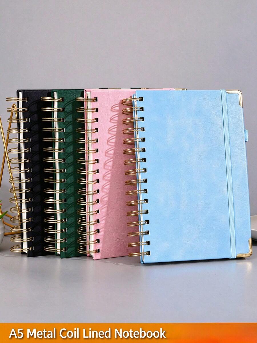 1/2/4pcs A5 Spiral Notebooks, 150/300 Pages, Metal Coil Hardcover, Elastic Closure, Cute Fashion Writing Notebooks, Suitable For Notes, Diaries And Learning, Perfect For Girls, Students, University, Office, Work And Back To School - Multiple Styles - View 1