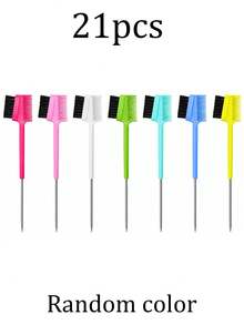 21pcs/14pcs/7pcs/2pcs 3-In-1 Hair Styling Brush, Double-Sided Fine Tooth Comb + Edge Brush + Metal Pointed Tail Design, Suitable For Parting, Flyaway Hair Management, Hairline Detail Styling, Hair Sectioning And Daily Grooming, Lightweight And Portable, Suitable For Home Grooming, Travel, Dormitory And Hair Styling Use, Multiple Colors Available - Multicolor - View 7