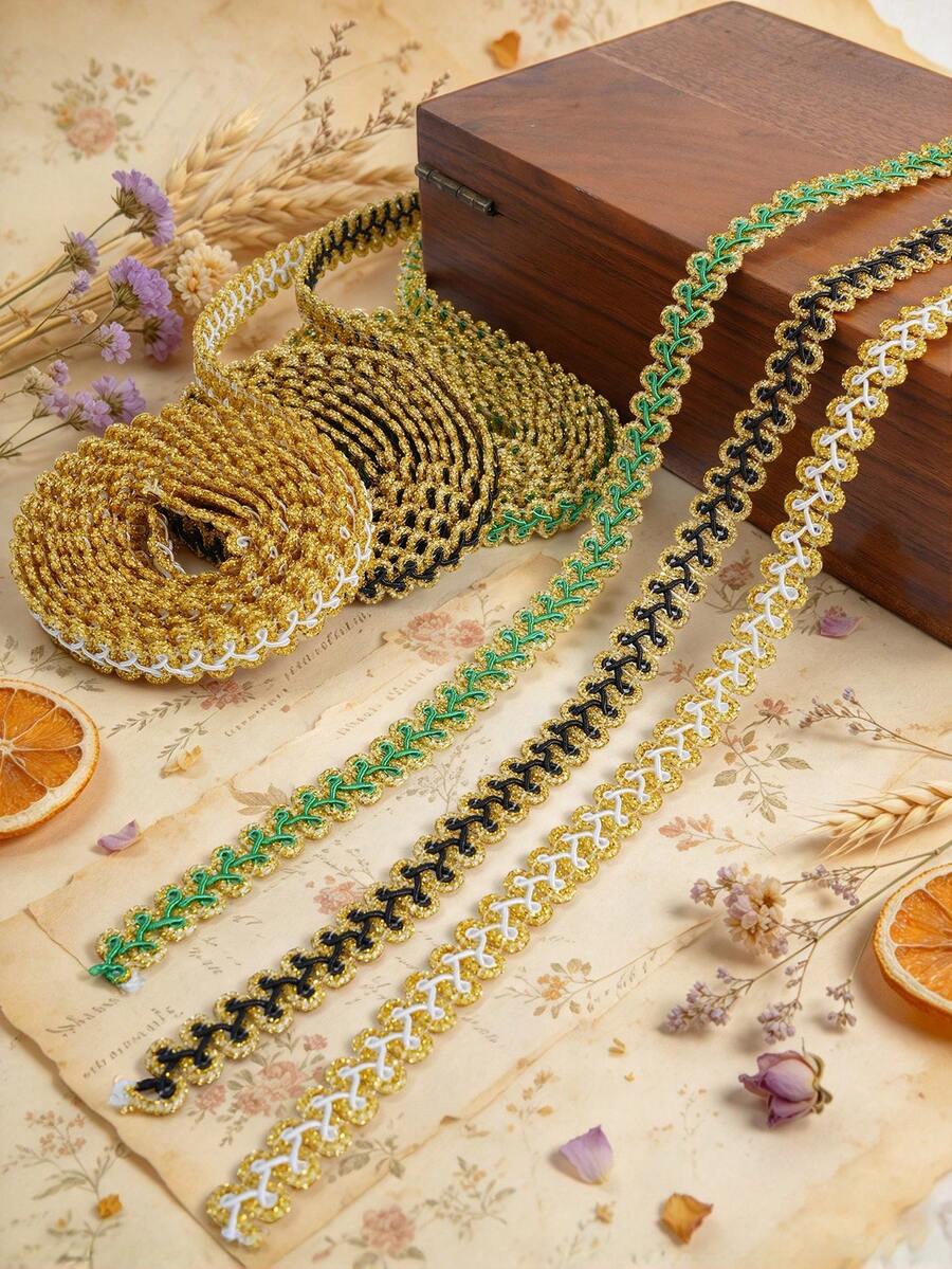 3 Yard Braid Lace Trim, 1/2 Inch Green Gimp Braid Trim Gold Metallic Glitter Woven Braid Lace Trimming Polyester Upholstery Decorative Fabric Ribbon For Sewing Making Home Curtain Decor Costume Crafts AccessoriesBraid Trim - Multi-color - View 1