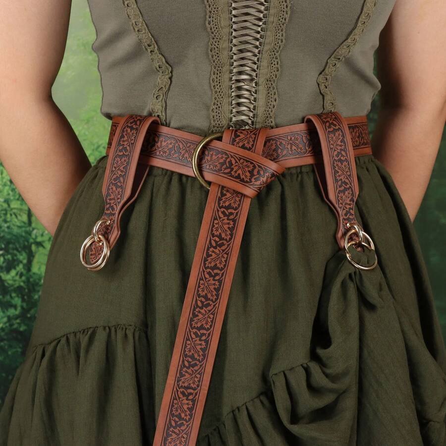 3pcs Vintage Renaissance Belt Set Medieval Embossed Pu Leather Belt Skirt Clips For Halloween Viking Style Costume Accessories - A - View 1
