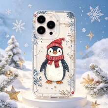1pc Christmas Cartoon Penguin Transparent Soft Phone Case, Minimalist Winter Pattern Full Coverage Shockproof Shell, Compatible With IPhone 18ProMax 17ProMax 16 15 14 13 12 11 - Multicolor - View 1