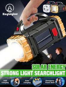 HngLngJoe 1pc Rechargeable LED Flashlight 1800 Lumens, Solar Tactical COB Handheld Light, Waterproof, USB Phone Charging, 6 Modes, Emergency Power Function, Portable Outdoor Camping Light, Hiking, Home Maintenance - White Light - View 2