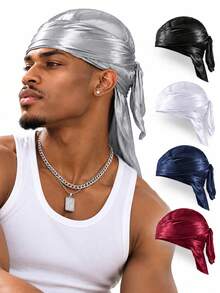 Satin Durag For Men, Silky Smooth Long Tail Do Rag, Soft Stretch Wave Cap, Breathable Hair Wrap For 360 Waves, Streetwear Headwear, Holiday Gift - A - View 1