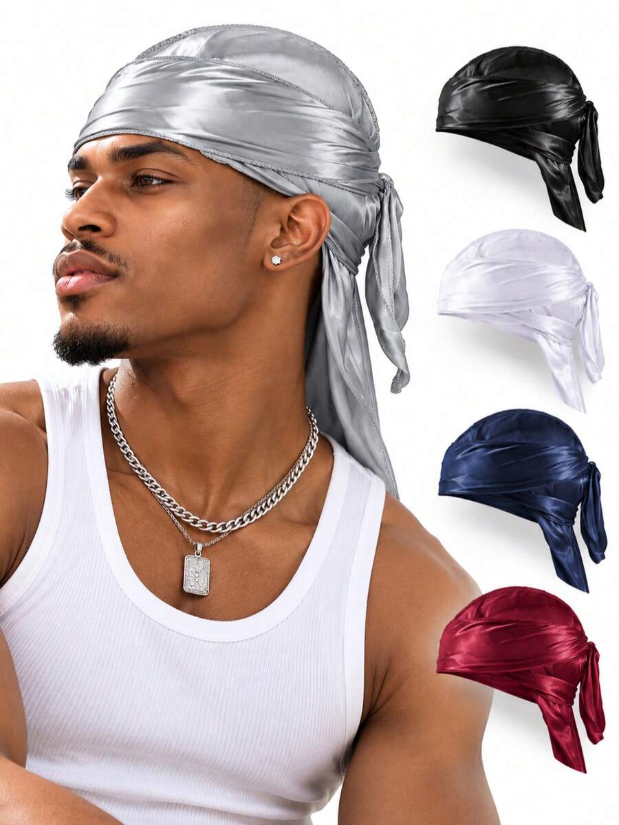 Satin Durag For Men, Silky Smooth Long Tail Do Rag, Soft Stretch Wave Cap, Breathable Hair Wrap For 360 Waves, Streetwear Headwear, Holiday Gift - A - View 1