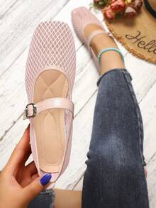 Women's Summer New Lace Mesh Hollow Out Flat Shoes - Pink - View 6