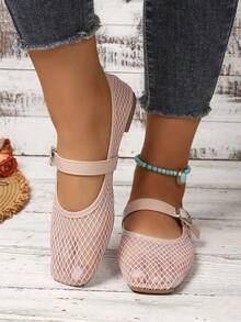 Women's Summer New Lace Mesh Hollow Out Flat Shoes - Pink - View 5