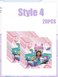 MASSDI Cartoon Character Pink Floral Print Disposable Party Set, Includes Decorative Paper Plates, Cups And Napkins, Lightweight Table Decor, Suitable For Birthday Parties, Holiday Parties, Picnics And Celebration Table Settings - 1 - View 12