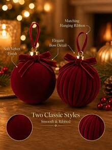 12/1pcBurgundy Christmas Ball Ornaments With Bows, Hanging Ropes And Gift Box, Elegant Shatterproof Christmas Tree Decorations For Holiday Parties, Weddings, Home, Fireplace And Winter Decor - A - View 4