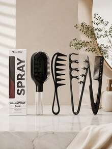 4pcs Hair Comb Set, 2-In-1 Spray Comb, Anti-Static Wide Tooth Comb, Detangling Comb, Straightening Comb, Moisturizing Comb, Suitable For All Hair Types, Women's Hair Accessories, Hair Care Products, Hair Styling Tools, Salon Equipment - Multicolor - View 1