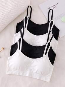 4pcs Girls Seamless Wire-Free Training Bras With Removable Pads, Comfortable Spaghetti Strap Sports Bra For Teen Students, Short Tank Top - Multicolor - View 1