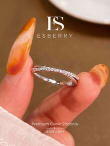 ESBERRY 1pc Rhinestone Cross Ring, Women's Platinum-Plated Ring, Exquisite Jewelry Gift, Suitable For Daily Wear - Diamond Double Cross Ring - View 1