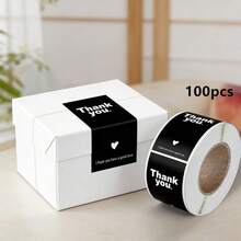 100pcs Black & White Pink Sealing Stickers, Self-Adhesive Labels For Gift Wrapping, Decorative Labels, Gift Boxes And Baking Boxes - Multicolor - View 14