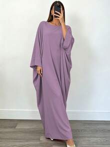 Batwing Sleeve Hooded Hijab Long Robe, Loose Plus Size Casual Long Modest Set, Suitable For Middle Eastern Women's Daily Occasions - Multicolor - View 5