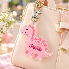 Custom Dinosaur Keychain, Personalized Name Pastel Pink & Mint Dino Bag Charm, Customized Key Chain, Customizable Keychains, Christmas Gift 2026 - Style B - View 4