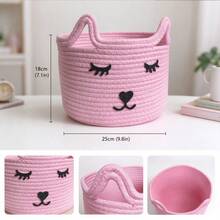 Pet Cat & Dog Toy Woven Rope Storage Basket With Handle, Desktop Organizer Bin, Bohemian Style Home Decor Storage Box For Entryway, Pet Treats, Accessories, Cosmetics, Toys, Clothing Organization - Multicolor - View 3