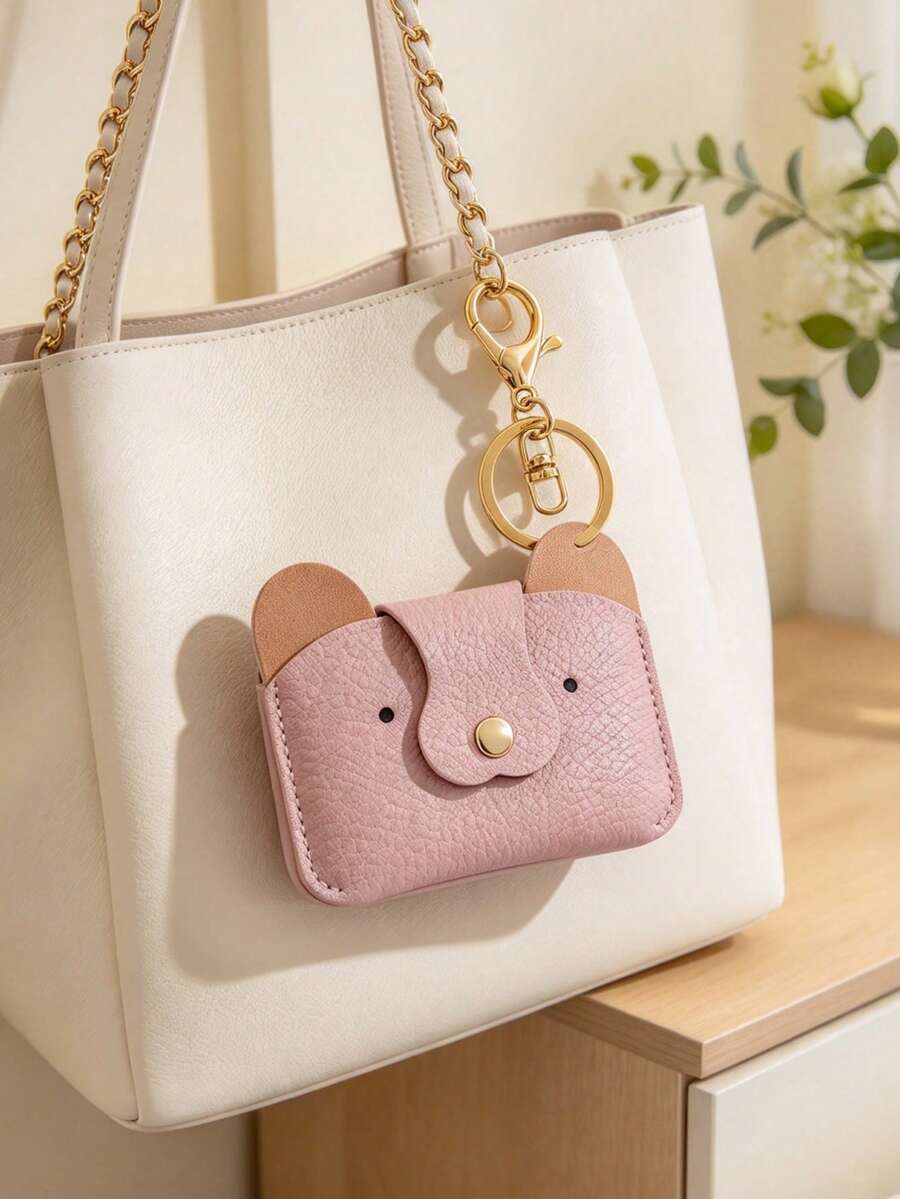 Litchi Grain Coin Purse;Cute Pouch For Earbuds Or Lipstick;Creative Bear-Shaped Coin Purse Charm A Practical Bag Accessory And Gift For Christmas - Multicolor - View 1