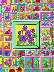 50Pcs Hand-Drawn Doodle Frame Journal Stickers, Colorful Frame Theme Design, Hand-Drawn Motifs Of Flower Frames, Leaf Borders, Colorful Rectangle Frames, Round Decorative Frames, For Bike, Books, Journal, Tumbler, Skateboard, Document Box Decor - Multicolor - View 9