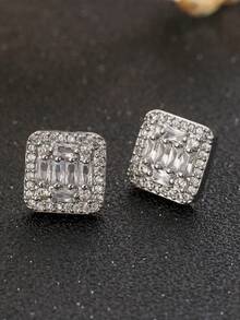 1 Pair Square Cubic Zirconia Earrings, Suitable For Men And Women ...