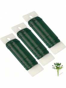 3pcs Premium Green Coated Floral Wire, Soft And Durable, Suitable For Handmade Bouquets, Floral Arrangements, Garden Plant Support And DIY Holiday Decorations [1pc] - X - View 1