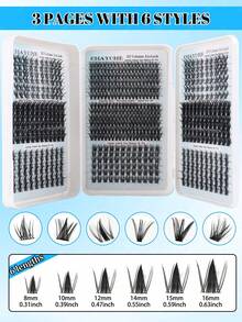 Mixed Style Eyelash Book, 8-16mm Mixed Length, Large Capacity Three-Fold Design Suitable For Home DIY Use, Maple Leaf Style, Cartoon Style, Fish Tail Style, Smooth, Natural, Lightweight, Soft, Realistic Mixed Eyelash Book Suitable For Beginners. Transparent Stem Soft And Reusable, Set Includes Glue, Brush And Tweezers, Convenient For Daily, Dating, School Use. - White - View 7