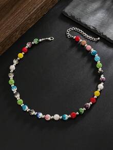 1pc Vintage Colorful Rhinestone Beaded Necklace, Heavy-Duty Shiny Beaded Choker Street Style Fashion Accessory, Suitable For Christmas, New Year, Valentine's Day And Other Holidays. - White K - View 7
