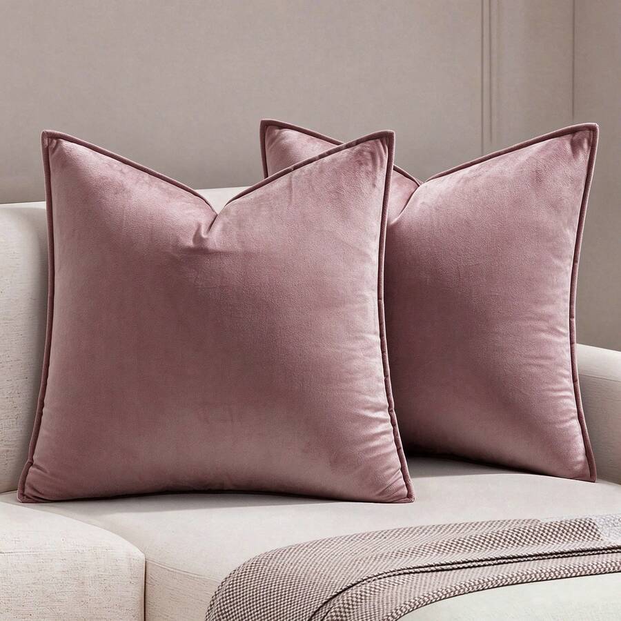 1pc Velvet Piping Decor Pillow Cover Square Cushion Case For Sofa Bedroom Car 18x 18 Inch 45x 45cm