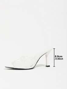 Women's Pointed Toe Lace Embroidered Mesh Wavy Trim Mule High Heel Sandals, Fairy Style Elegant Fashion Comfortable Open Toe White High Heels For Party, Wedding, Prom, Formal Occasions - White - View 4