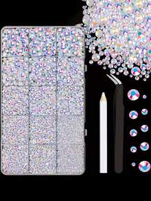 1 Box Resin Rhinestone Set, Multi-Size Rhinestones With Pickup Pen And Tweezers, Suitable For Halloween And Party Decoration,3D Colorful Shiny Resin Rhinestone Set, Suitable Cup Decoration And DIY Crafts Charms - Multicolor - View 2