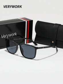 Verywork1 Pair Geometric Pattern Brand Design Men's Sunglasses, Comes With Storage Case And Cleaning Cloth, Suitable For Street Photography, Outdoor Travel, Driving, Daily Commute, Music Festivals And More. - Multicolor - View 6