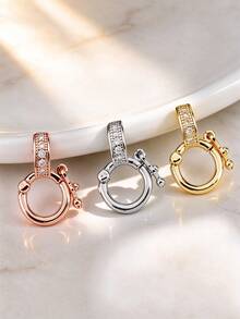 1pc Copper Plated 18K Gold Color Zirconia Inlaid Pendant Clasp Necklace Connector Accessory Lanyard Buddhist Amulet Double-Open Universal Pendant Clasp - Necklace Clasp - View 8