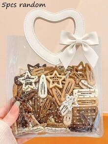 50/30/5pcs Women's Cute Star & Geometric Pattern Snap Hair Clips, Brown Aesthetic Non-Slip Metal Styling Hair Accessories - Multicolor - View 6