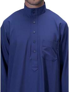 Men's Premium Casual Traditional Arabic Robe, Moroccan Robe/Wedding/Muslim Men's Robe, Suitable For Eid, Wedding And Daily Wear - Navy Blue - View 6