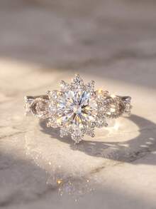 1pc Moissanite Ring, Exquisite 1ct Snowflake Flower Ring, Suitable For Women's Party And Daily Wear - Snowflake Moissanite Ring - 1CT - View 5