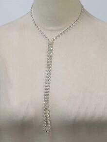 Fashion Rhinestone Long Tassel Necklace, Beach Party Banquet Jewelry, Bridal Wedding Fashion Jewelry Gift Necklace - Silver - View 3