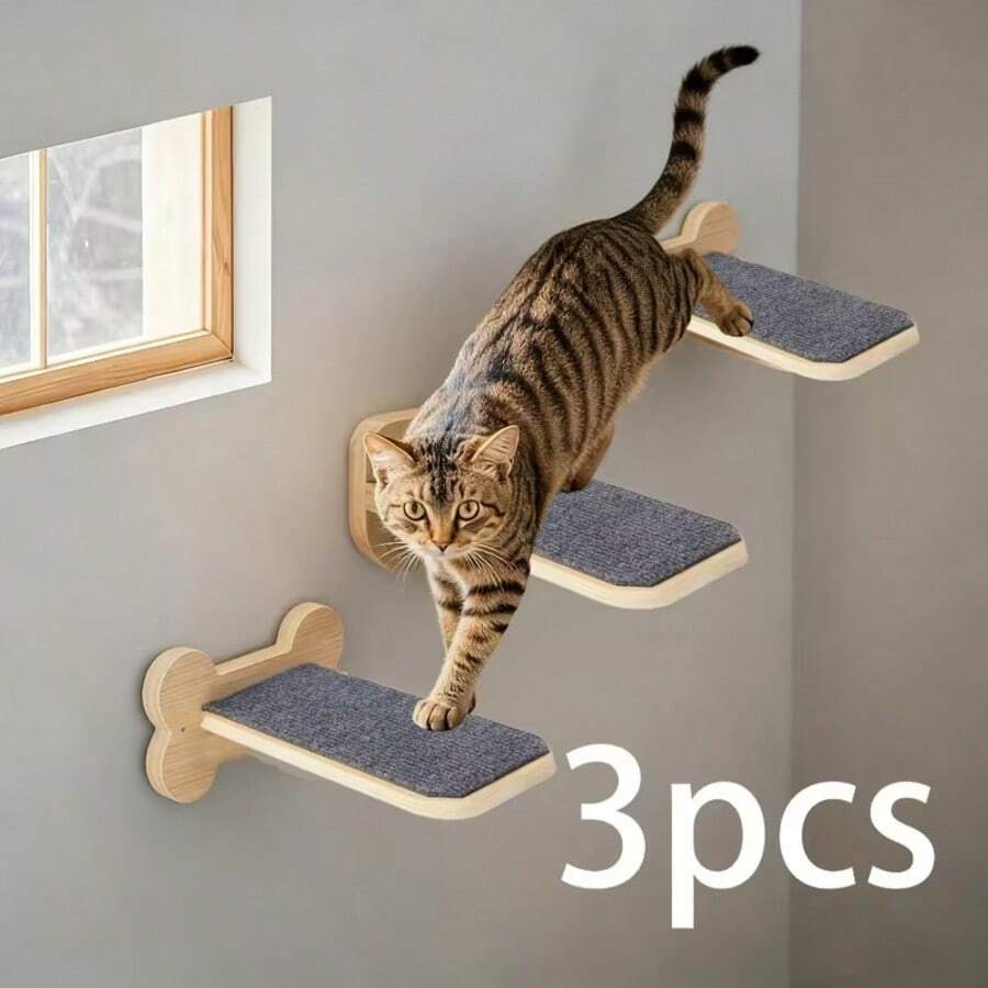 1pc Wall-Mounted Wooden Cat Climbing Tree, Cat Furniture, Suitable For Happy And Healthy Cats, Promotes Scratching Habits, Perfect Gift For Cat Owners On Valentine's Day, Thanksgiving, Birthday And Other Occasions - Multicolor - View 1