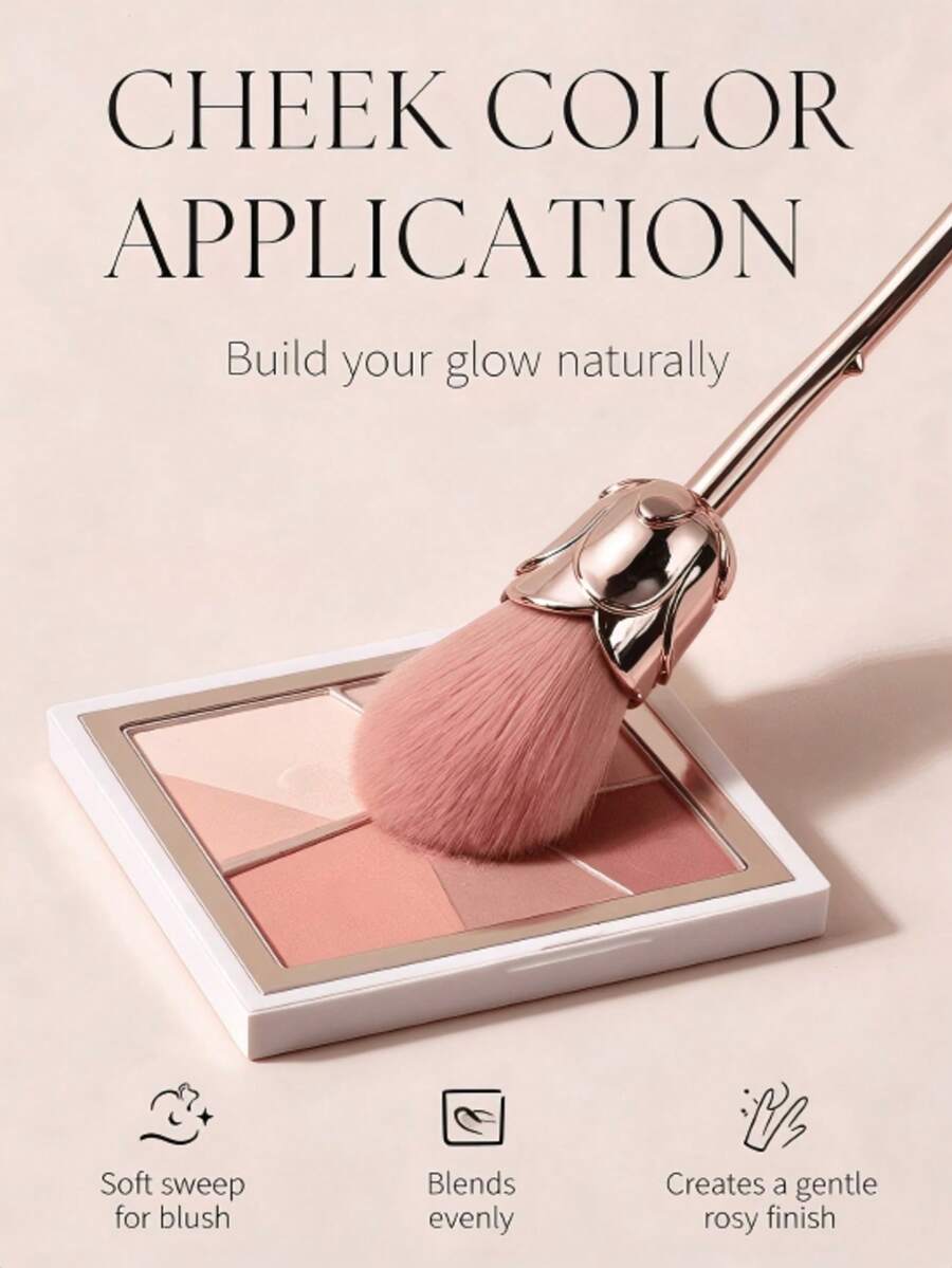Bộ cọ trang điểm hoa hồng sinh học 1 món, gồm cọ má hồng, cọ highlight, cọ phấn, lông mềm mịn, lấy phấn đều, cọ trang điểm đa năng, dễ dùng cho người mới bắt đầu, dụng cụ trang điểm hàng ngày tiện dụng - Nhiều màu - Xem 1