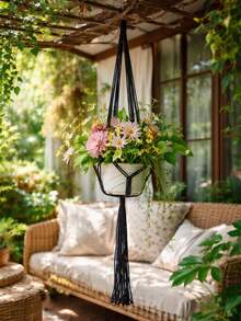 1pc Plant Hanger Hand Woven Rope Plant Holder Boho Style Cream Color Tassel Design Sturdy Hanging Basket For Indoor Window Balcony Wall Home Garden Spring Summer All Season Decor - Multicolor-d - View 10