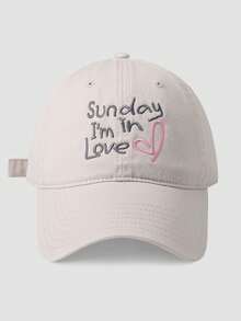 1pc Letter Sunday, I'm In Love, Heart Pattern Embroidered Baseball Cap, Unisex Couple Style, Solid Color Soft Top Hat, Adjustable Curved Brim - Multicolor - View 6