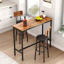 Juego de mesa bar de 3 piezas, mesa alta industrial con 2 taburetes con respaldo, conjunto de desayuno rústico de madera e hierro para cocina, sala de estar y zona de bar - Café integral - Ver 5