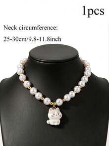1 Adorable Faux Pearl Kitten Pendant Collar-Pet Necklace, Perfect For Everyday Wear For Kittens Cat Accessories - Multicolor - View 20