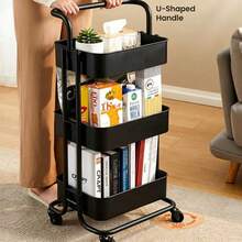 A Cart Rack Floor-Standing Multi-Layer Bathroom Toilet Living Room Storage Trolley Kitchen Gap Storage Storage - Black - View 4