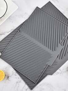 1pc Silicone Dish Drying Mat - Foldable Heat-Resistant Multi-Purpose Kitchen Drainer Mat, For Dishes And Utensils - Dark Grey - View 8
