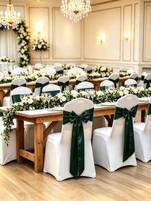 14 Colors Satin Chair Sashes 15x260cm Elegant Bow Chair Ribbons, Suitable For Wedding Banquet Party Event Reception Hotel Chair Cover Decoration - Dark Green - View 9