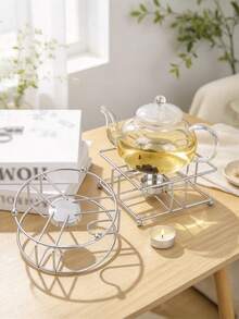 1pc Iron Tea Kettle Heating Base With Candle Holder (Candle Not Included), Round And Square Hollow Metal Tea Warmer Rack, Suitable For Glass Teapot And Coffee Pot, Home Afternoon Tea Accessory - Multicolor - View 9