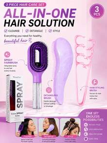 3Pcs Women's Hair Styling Tool Set, Includes Refillable Spray Comb, Anti-Static Detangling Comb, And Volumizing Styling Comb. Designed To Moisturize, Detangle, And Create Voluminous Hairstyles, Suitable For Salon, Home, Travel, And Vacation Use - Multicolor - View 6