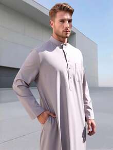 Men's Premium Casual Traditional Arabic Robe, Moroccan Robe/Wedding/Muslim Men's Robe, Suitable For Eid, Wedding And Daily Wear - Silver - View 7