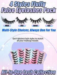 10 Pairs False Eyelashes Set, 4 Styles Fluffy Strip Lashes, Wispy Dramatic Volume Lashes, Lightweight Soft Lash Band, Reusable DIY Fake Eyelashes For Daily Wear, Party, Date, Night Out, Christmas, New Year, Festival & Glam Makeup - Black - View 7